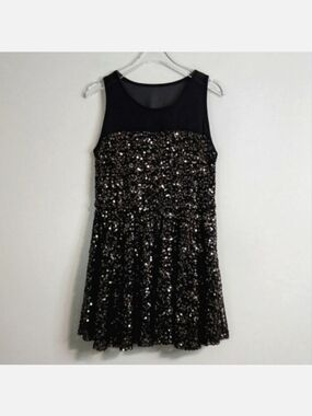 Flowers by Zoe Black & Gold Sequin Tank Dress, Size 6X ~ EUC